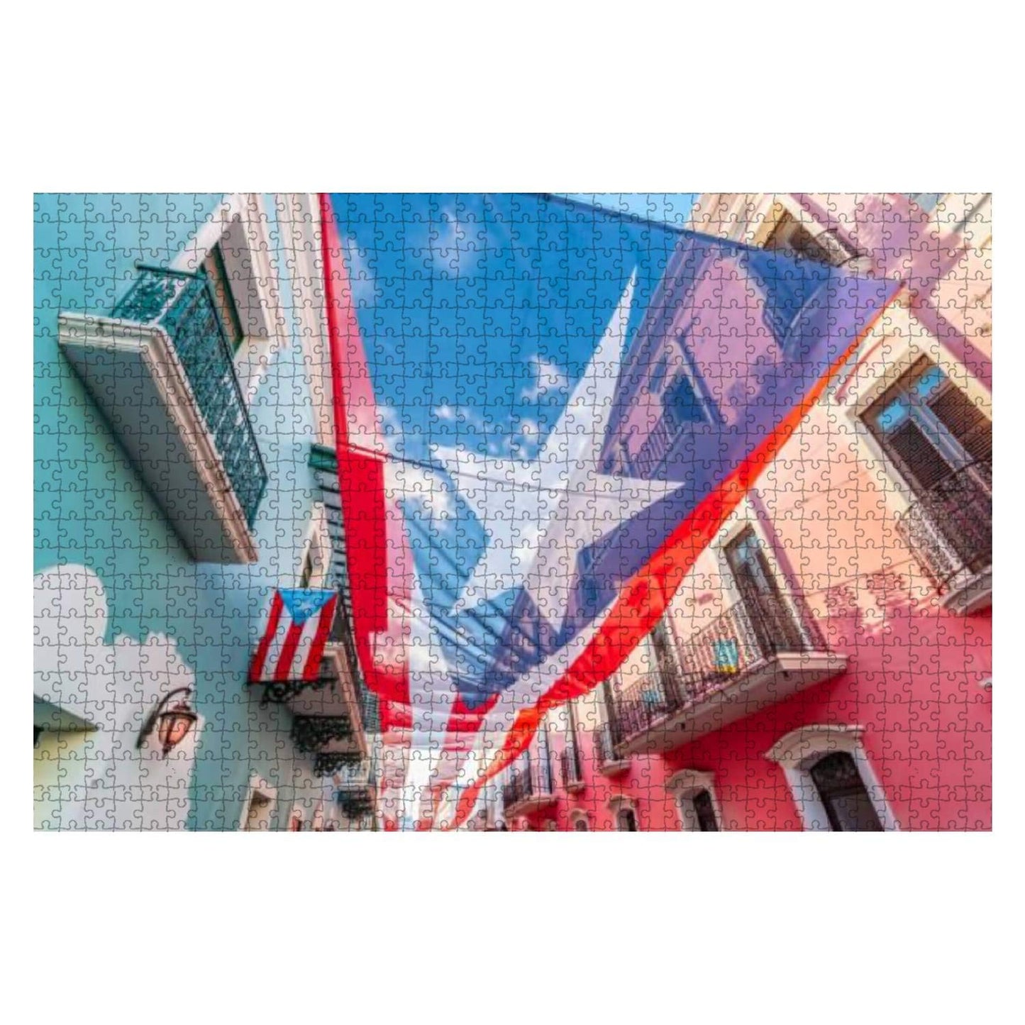 Large Flag of Puerto rico Above The Street in The City Center of san 500 Pieces Wooden Jigsaw Puzzle DIY Home Decor Children Educational Puzzles Adult Decompression Games Toys Gifts