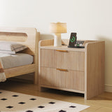 SEPTBOT Fluted Nightstand Set of 2, 23.6" Night Stand with Charging Station,Modern Side Table with 2 Drawers,Bedside Table for Bedroom,Living Room,Natural Oak SEPTBOT