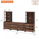 WAMPAT 3 Tier Modern Bookshelf with 12 Drawers, 72" Tall Bookcase with Black Metal Legs, Large Display Bookcase Organizers，Library Wood Bookshelves for Home Office, Living Room, Brown WAMPAT