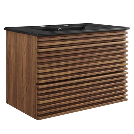Modway Render 30" Wall-Mount Bathroom Vanity in Walnut Black Modway