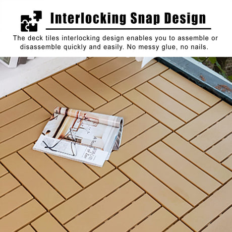 ROYUMI 12x12 Wood Plastic Outdoor Deck Tiles, Interlocking Indoor & Outdoor Floor Tiles, Waterproof Balcony Flooring, 9/15/27 PCS Patio Flooring (Color : Coffee, Size : 9pcs) ROYUMI
