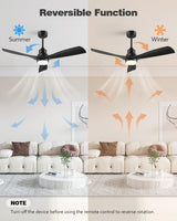 Forrovenco Ceiling Fan with Lights Remote Control, 52 Inch Black Ceiling Fans with 3 Downrods, 3 Blades, Timer, 6 Speed Modern Fan Quiet Reversible DC Motor for Patio Bedroom Outdoor/Indoor Forrovenco