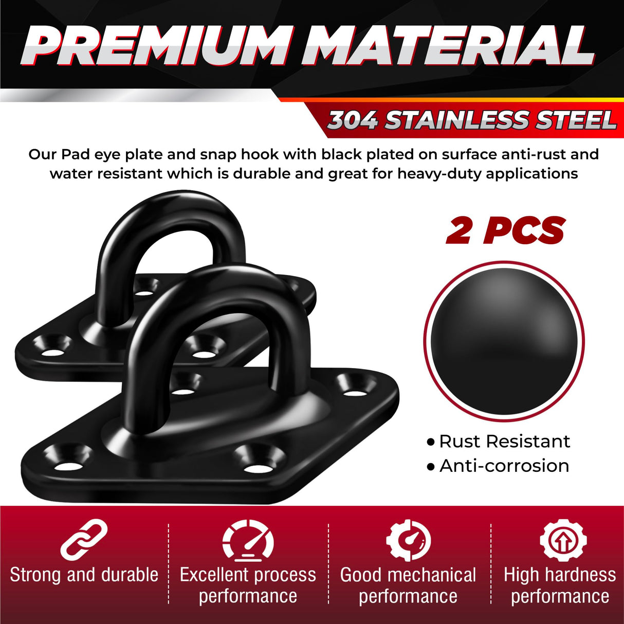 [Upgraded] 1700 lb Capacity 2PCS M10 Stainless Steel Pad Eye Hooks+2PCS 10MM Snap Hook + 8PCS Heavy Duty Screws for Hammock Hanging Kit, Swing Hanging, Wall/Ceiling Mount, Indoor & Outdoor PAMAZY