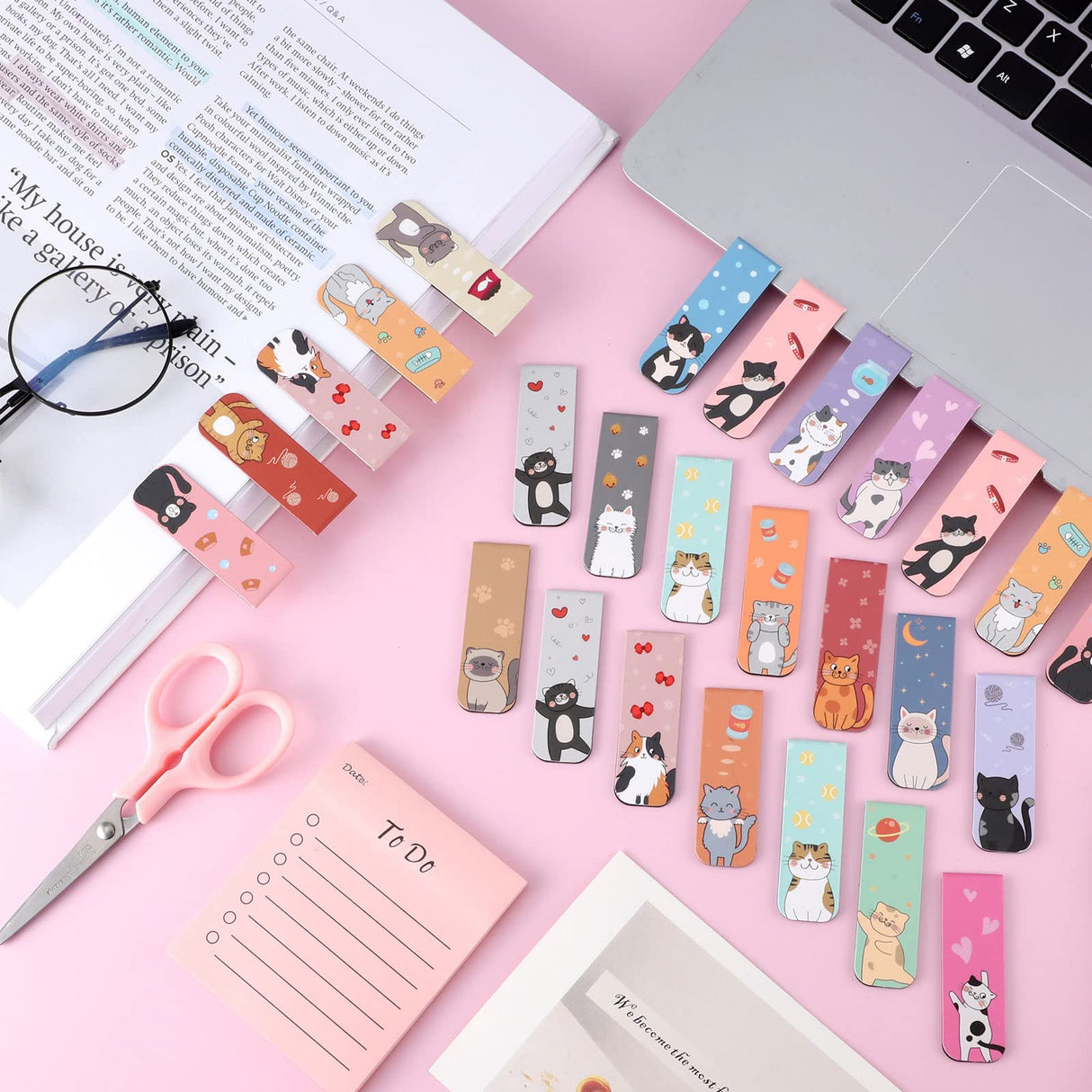 48Pcs Magnetic Bookmarks Cats Bookmark Magnet Bookmark Clips Cute Book Marks Christmas Stocking Stuffers for Reading Women, Kids,Teachers, Book Reading Accessories Gifts, 24 Designs (Cat) Prudiut