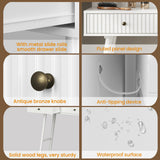 Fluted Makeup Vanity Desk with 36" Large Mirror and 3 Modes Adjustable Lights, 48" Big Modern Vanity Mirror with Lights and Charging Station, Vanity Table with Drawers and Solid Wood Legs for Bedroom HEYNEMO