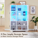 LUXOAK 71" Tall Bookshelf with Doors, LED Display Cabinet with 5-Tier Storage Shelves, White Bookcase for Study/Home Office/Living Room, 6-Door LUXOAK