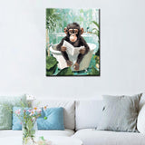 Monkey Read Newspaper Paint by Bumbers for Adults Jungle Bathroom Animal Bathtub DIY Paint by Numbers Acrylic Paint Canvas Green Leaves Nature-Inspired Painting Kits Art 16x20 Inch（without Frame） Tucocoo