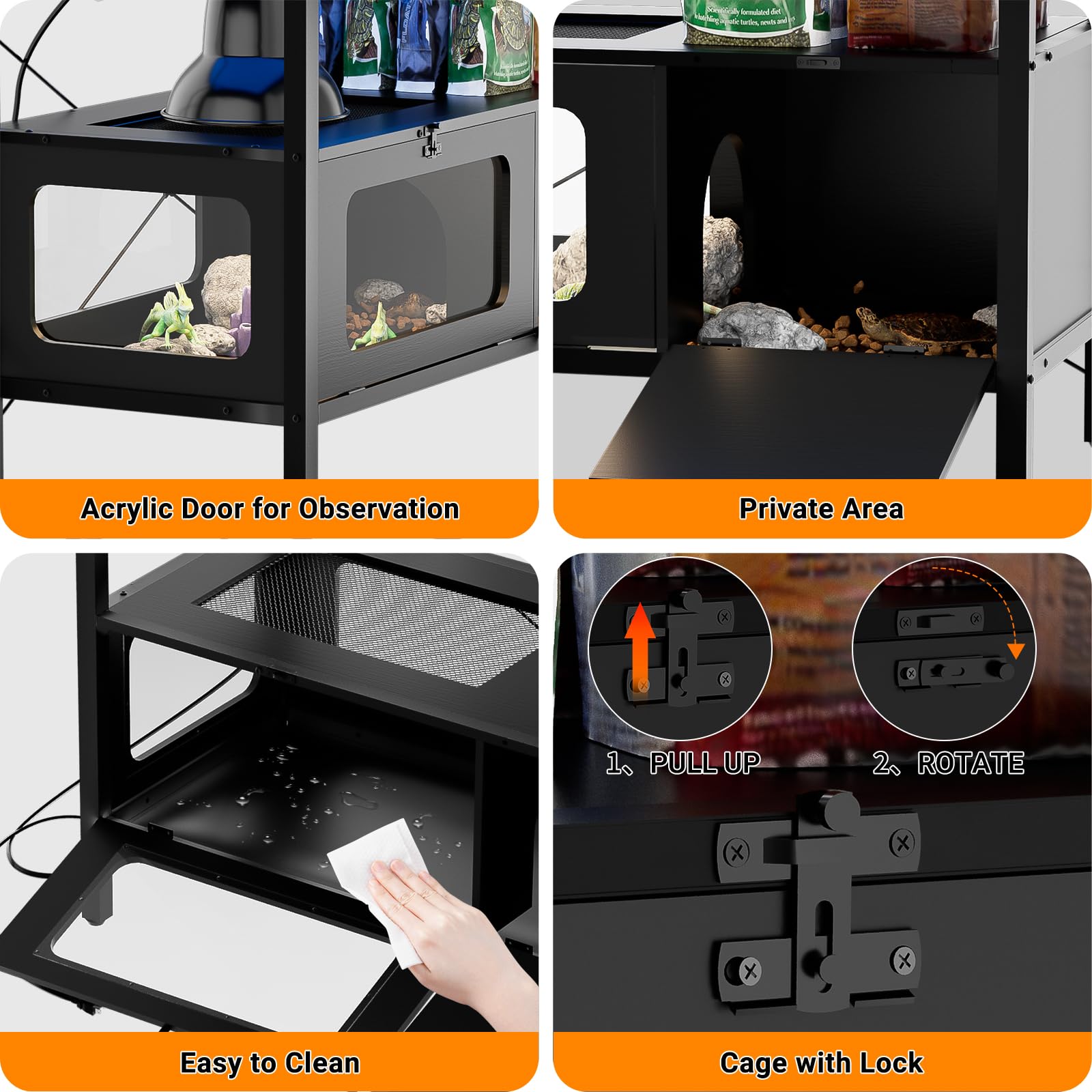 Hyomdeck 40 Gallon Fish Tank Stand with Reptile Tank and Power Outlet, Metal Aquarium Stand with Removable LED Light and Tortoise Habitat, Snake/Turtle Tank with Anti Escape Door, Acrylic Gla - WoodArtSupply