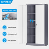 Superday Metal Storage Cabinets, 72" Storage Cabinet with Locking Door, Tall Garage Cabinet with 2 Doors and 4 Adjustable Shelves for Home Office, Classroom, Easy Assemble(White Grey) Superday