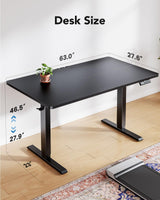 HUANUO 63" x 28" Electric Standing Desk Adjustable Height, 4 Memory Height Settings, Headphone Hook, Cable Manager, Sit Stand Up Desk for Home Office & Computer Workstation, Black HUANUO
