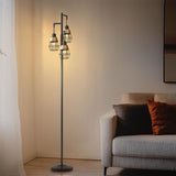 Oneach 68" Floor Lamps for Living Room, Stepless Dimmable Boho Floor Lamp with 3 Bulbs, Tall Farmhouse Industrial Corner Standing Tree Lamp for Bedroom, Office, Study Room, Dining Room, Black Oneach