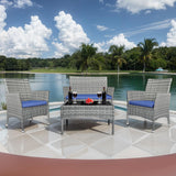 Patio Furniture Set 4 Pieces,Rattan Wicker Double Sofa, Coffee Table,Conversation Outdoor Sets, with Coffee Table and Soft Cushions, Garden Balcony Backyard Lounge Chairs (Gray+Blue Cusion) Generic