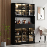 Homsee Black Bookcase with LED Lights, Storage Shelves, Drawers, and 6 Glass Doors for Home Office and Living Room Homsee