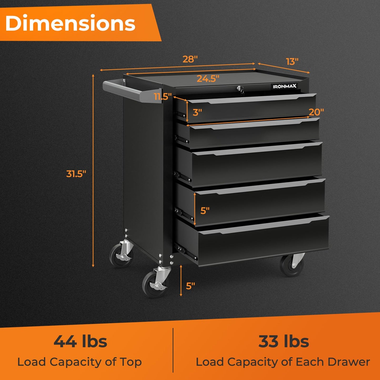 Goplus Rolling Steel Tool Chest, 5-Drawer Tool Storage Cabinet with Hanging Holes, Central Keyed Locking System, Ball-Bearing Slides & Lockable Wheels, Tool Organizer Box for Garage & Repair  - WoodArtSupply