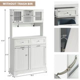 YOCONYO Tilt Out Trash Cabinet,Storage Cabinet,Two Solid Wood Hideaway Trash Holder Drawers,Wooden Freestanding Recycling Cabinets,Trash Can for Kitchen,White YOCONYO