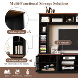 THINK 30 95.5" W Wall Unit Entertainment Center with Bookshelves for TVs up to 80", Modern TV Stand Media Console with Cabinets, Tempered Glass Doors and Adjustable Shelves for Living Room, Black THINK 30