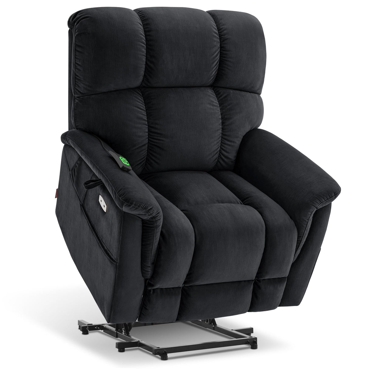 MCombo Large-Wide Dual Motor Power Lift Recliner Chair, Massage and Dual Heating for Elderly People, Infinite Position, Fabric R7166 (Black) MCombo