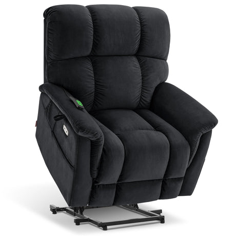 MCombo Large-Wide Dual Motor Power Lift Recliner Chair, Massage and Dual Heating for Elderly People, Infinite Position, Fabric R7166 (Black) MCombo