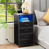 LOAKEKEL Night Stand, Tall Nightstand Set of 2 with Charging Station, Black Dresser for Bedroom with 4 Drawers, LED End Tables with USB Ports and Outlets, Bedside Table with Storage Bins, HNS034BK LOAKEKEL