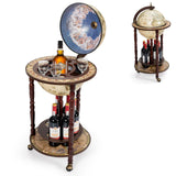 LDAILY Globe Bar, 17.5’’ Wood Antique Wine Bar Stand with Wheels, Bottom Shelf & Old World Map, 16 Century Italian Replica Globe Bar Liquor Cabinet, Large Capacity Bar Cart for Home, Restaurant, Party LDAILY