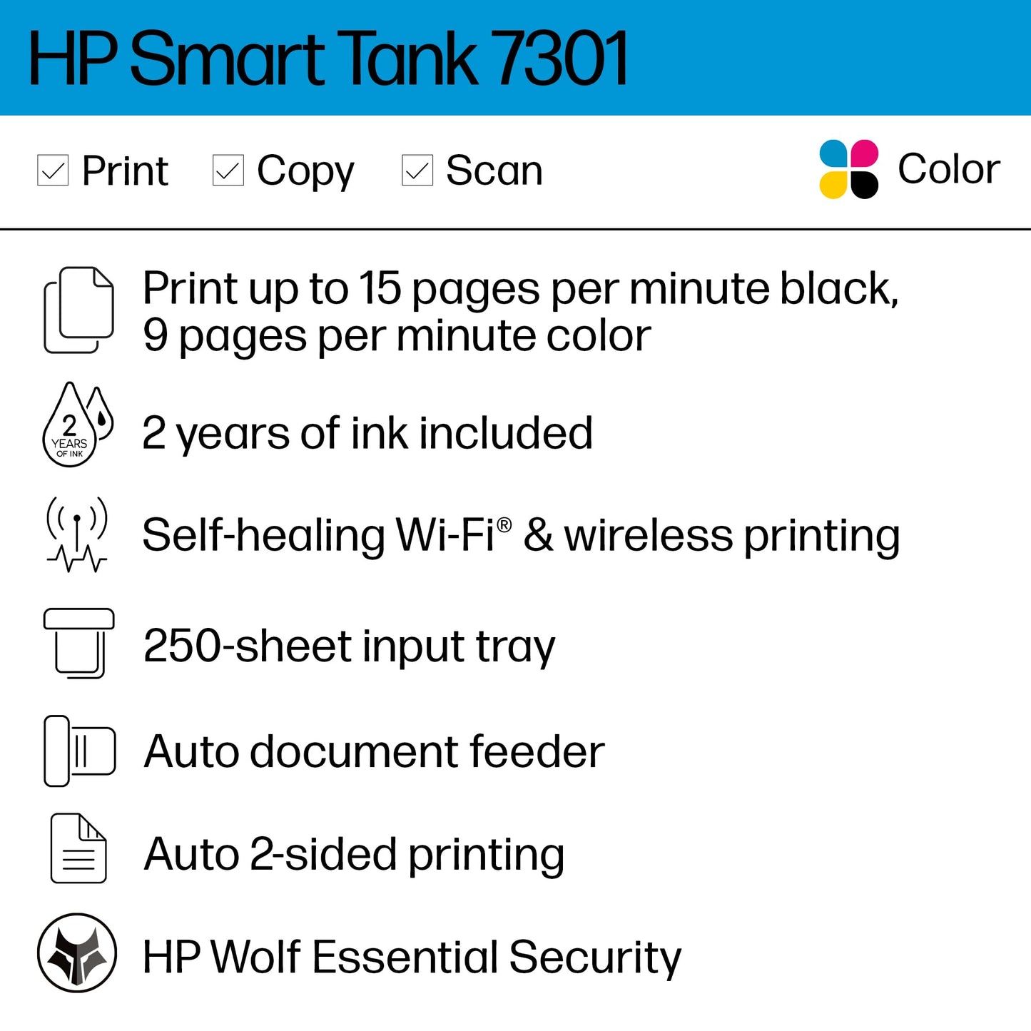 HP Smart -Tank 7301 Wireless All-in-One Cartridge-free Ink Printer, up to 2 years of ink included, mobile print, scan, copy, automatic document feeder (28B70A), Gray