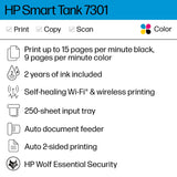 HP Smart -Tank 7301 Wireless All-in-One Cartridge-free Ink Printer, up to 2 years of ink included, mobile print, scan, copy, automatic document feeder (28B70A), Gray HP