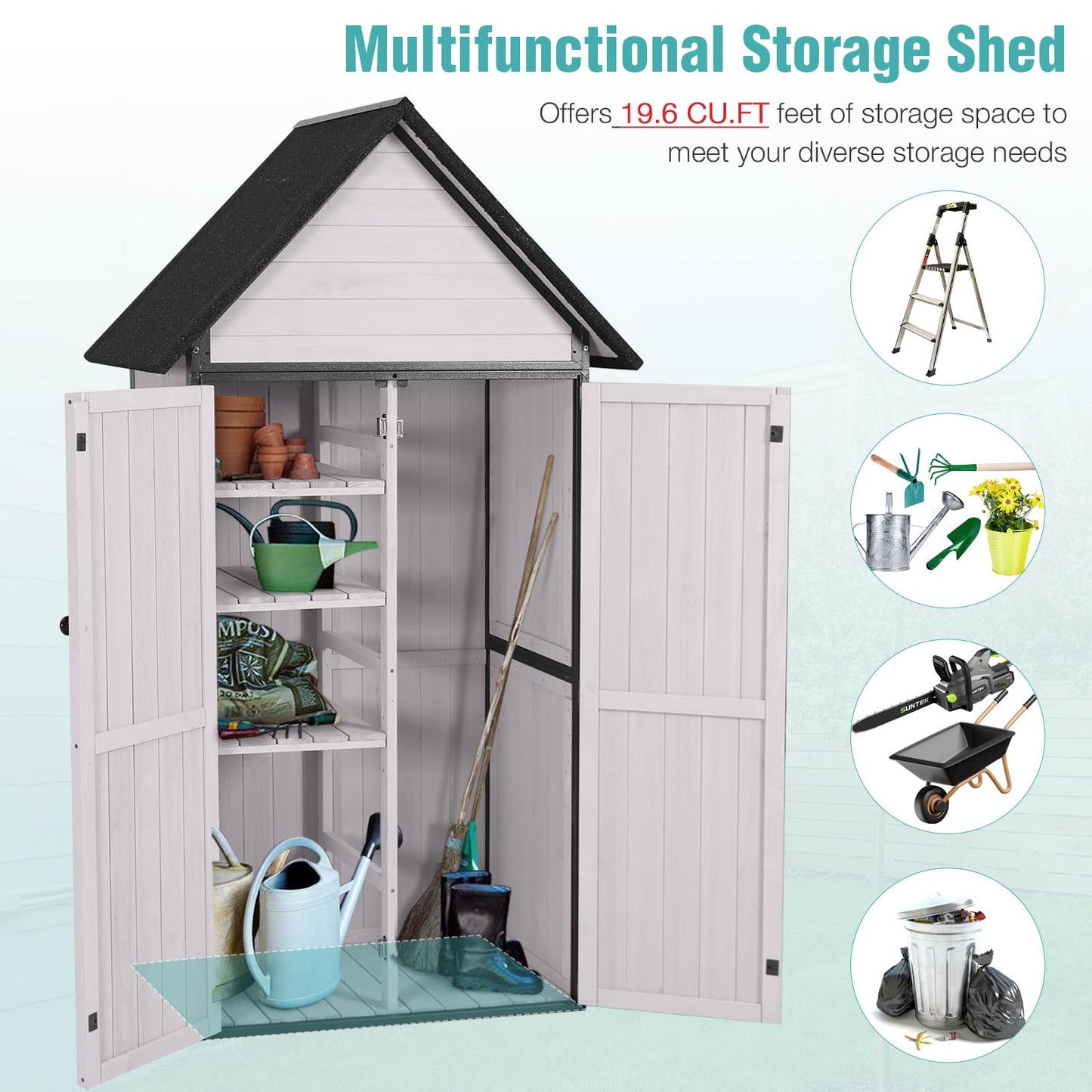 Sheds Outdoor Storage,Garden Shed with Metal Frame Structure and Adjustable Shelves,Large Capacity Storage Tool Cabinet Box for Backyard Garden Patio Lawn (Off White)