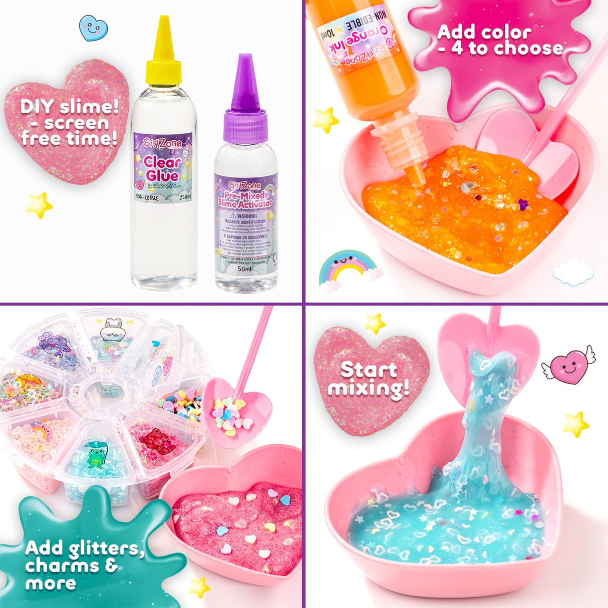 GirlZone My Cutie Pie Slime Kit, Fun Slime Making Kit for Girls to Make Butter Slime and Slime for Girls Keychains, Sensory Slime Kits for Girls GirlZone