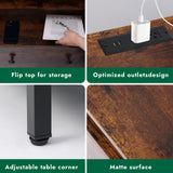 Tykacna 27 Inch Wide Night Stand, Wooden Night Stand with 2 Drawers, LED Nightstands with Charging Station and Adjustable Drawer for Living Room/Bedroom/Study/Office Nightstand, Retro Brown. Tykacna