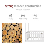 Merax Twin Size White House Bed with Fenced Design and Playful Door Merax