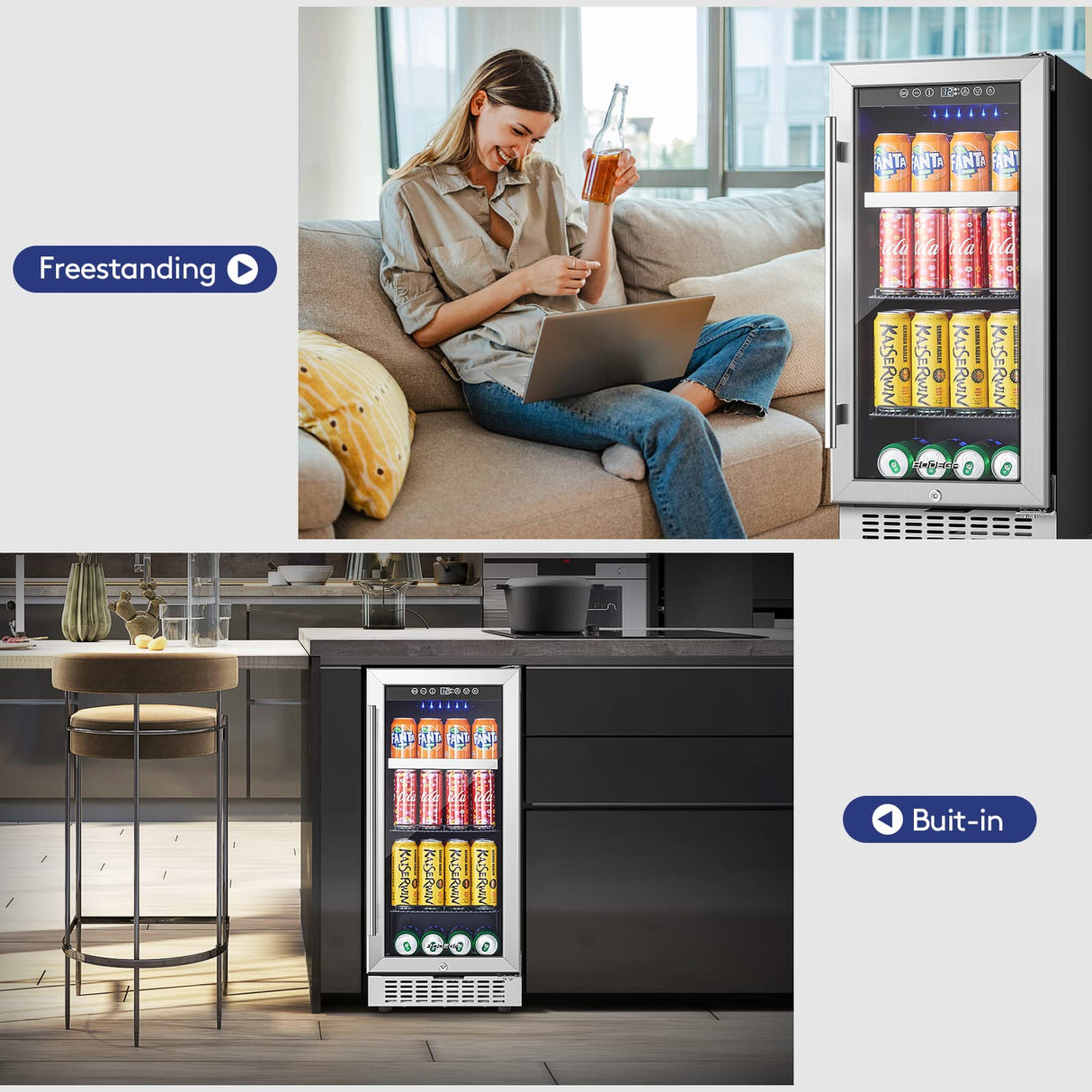 BODEGA Beverage Refrigerator Cooler,15 inch drink fridge under counter,100 cans mini Fridge with Glass Door for Soda Beer,Wine,Beverage Cooler for Home,Kitchen, Bar or Office. BODEGA