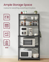 VASAGLE Coffee Bar, 31.5 Inches Baker's Rack for Kitchen with Storage, 6-Tier Kitchen Shelves with 6 Hooks, Microwave Stand, Industrial, Charcoal Gray and Black UKKS019B22 VASAGLE