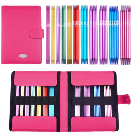 Mdoker 55pcs Double Point Knitting Needles Set Aluminum Knitting Needle 11 Size 2.0mm-5.0mm,6-inch Length Knitting Kits for Handmade Creative DIY Knitting Yarn Projects(Red) Mdoker