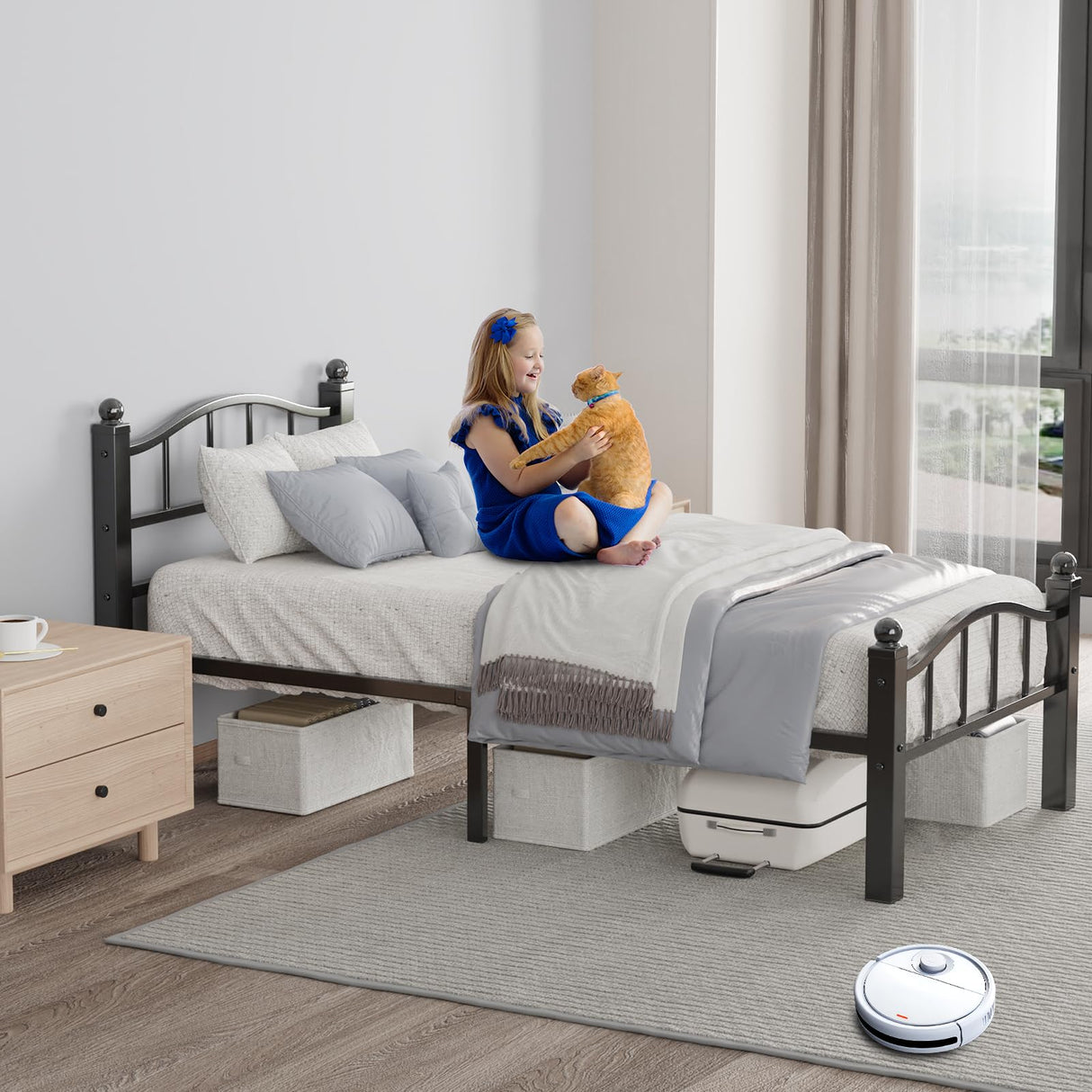 Blbeed Metal Twin Bed Frames, Noise-Free Design & Underbed Storage Heavy Duty Bed Frames with Headboard No Box Spring Needed/Tool-Free Assembly Blbeed