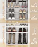 HAIOOU 6 Tier White Shoe Rack, 24 Inches Stackable Wooden Shoe Shelf Organizer Free Standing Shoe Storage Stand with One Movable Storage Shelf for 10-15 Pairs, Perfect for Entryway, Hallway, Closet HAIOOU