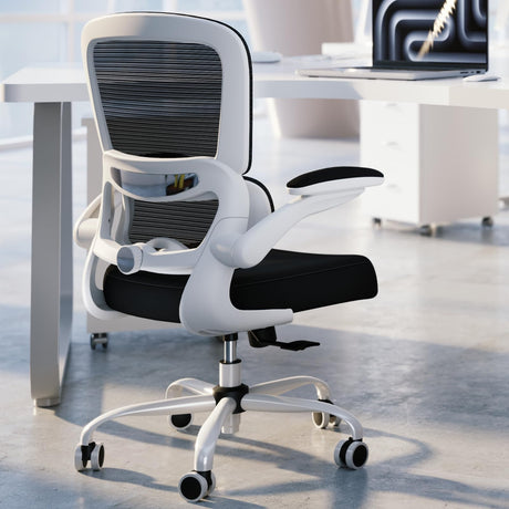 TRALT Office Chair - Ergonomic Desk Chair with Adjustable Lumbar Support, Mesh Computer Chair, Executive Chair for Home Office Comfortable Lumbar Support (White+Black) TRALT