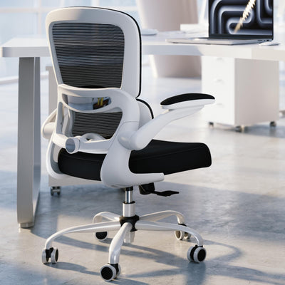 TRALT Office Chair - Ergonomic Desk Chair with Adjustable Lumbar Support, Mesh Computer Chair, Executive Chair for Home Office Comfortable Lumbar Support (White+Black)