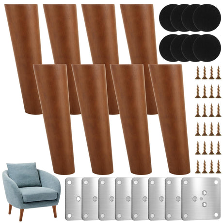 FVIEXE 8 Inches Angled Wood Furniture Legs Set of 8, Wooden Couch Sofa Chair Legs Replacement, Modern Mid Century Furniture Legs for Coffee Table End Table Side Table Night Stand, Slanted FVIEXE