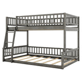 Merax Full XL Over Queen Floor Bunk Bed, Kids Bedroom Brown Wooden Bunk Bed Frame, Convertible to 2 Separated Beds with Trundle, Ladder & Guardrail for Teens, Wood Slat Support, Easy Assembly, Gray Merax