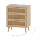 Irontar Rattan Nightstand with Charging Station, Night Stand with Rattan Decorated Drawers, Farmhouse End Table, Bedside Table with 2 USB Ports and 2 AC Outlets for Bedroom, Natural BZZ006ME Irontar