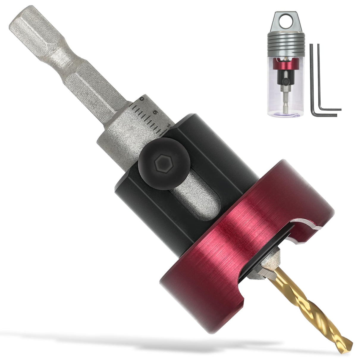 KEENTECH Carbide Tipped 82° Countersink Drill Bit with Depth Stop, 3/8" Dia x 1/8" Drill Diameter x 1/4" Shank, Adjustable Depth Stop with Ball Bearing for High Fine Finish on Softwood and Hardwood KEENTECH