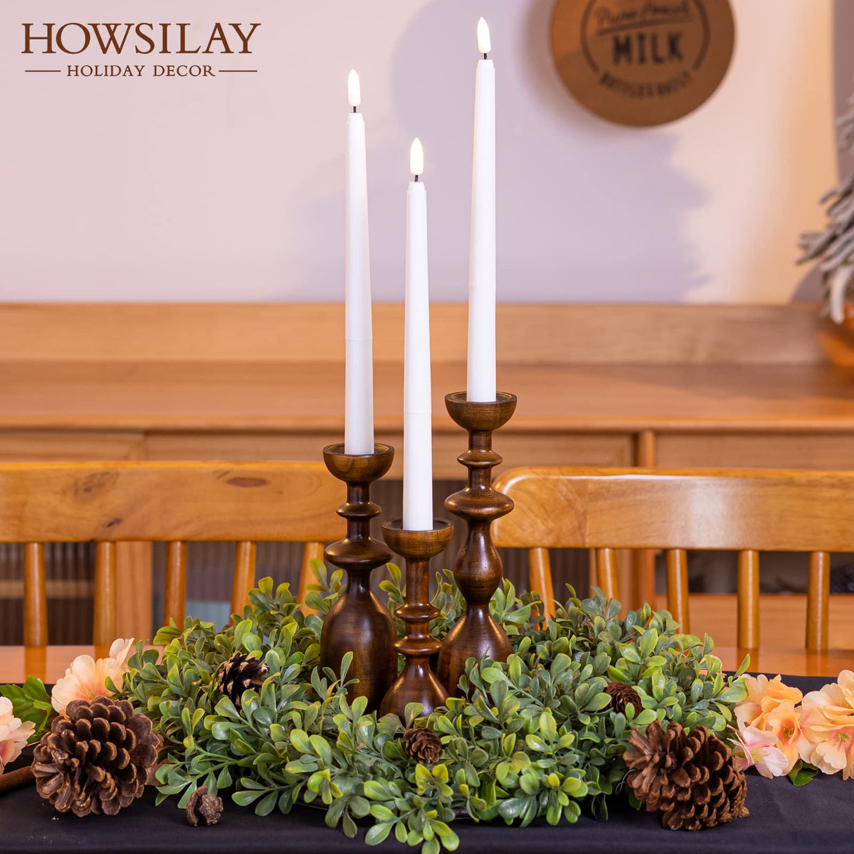 HOWSILAY Candle Holder Wood Candle Holders for Table Centerpiece Candlestick Holders Modern Farmhouse Decor Candlesticks fits 3/4" or 7/8" Taper Candle and Dia 1.5" Led Tea Lights or Pillar Candles HOWSILAY
