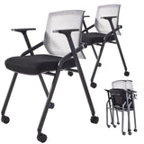 BLANEDUO, 2 Pack Stackable Conference Room Chairs with Paddle Folding Office Chair Foldable Desk Chair Mesh Back and Arms for Conference Meeting Guest Reception Home Office Training Room Chair BLANEDUO