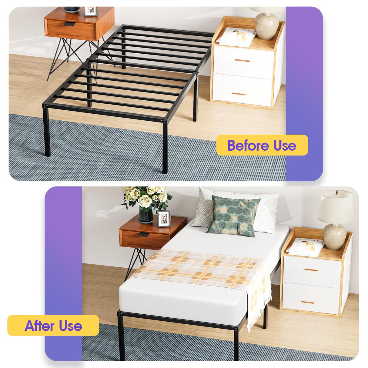 PayLessHere 18 Inch High Metal Platform Bed Frame with Maximum Storage Space Under The Heavy Duty Bed Frame No Box Spring Needed Noise-Free Easy Assembly (Twin) PayLessHere