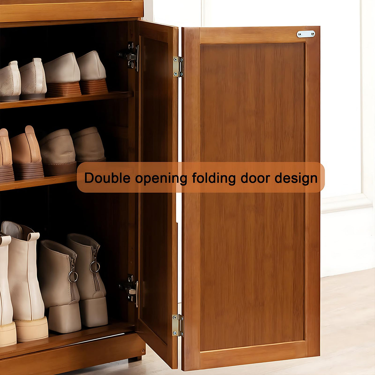 walkclpck Shoe Cabinet with 2 Flip Drawers, 7 Tier Shoe Storage with Adjustable Shelves, Bamboo Freestanding Shoe Rack Shoe Organizer for Entryway, Foyer, Hallway, Bedroom walkclpck