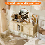 Floating Nightstand Set of 2 with Drawers, Small Bedside End Table with Open Storage Shelf, Modern Floating Night Stand for Bedroom, Wood Wall Mounted Desk with 2 Drawers for Living Room (Natural) Gyfimoie