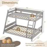 KOMFOTT Wood Twin Over Full Bunk Bed with Reversible Ladder, Wood Bunk Bed Frame with Slats Support & Safety Guardrails, Low Convertible Bunk Bed for Teens, Adults, No Box Spring Needed (Grey) KOMFOTT