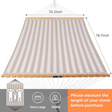 SUNCREAT Hammocks 14 FT Quick Dry Hammock Double Size with Spreader Bar, 2 Person Hammock for Outdoor Patio Yard Poolside, 450 lbs Capacity, Light Gray Stripes SUNCREAT