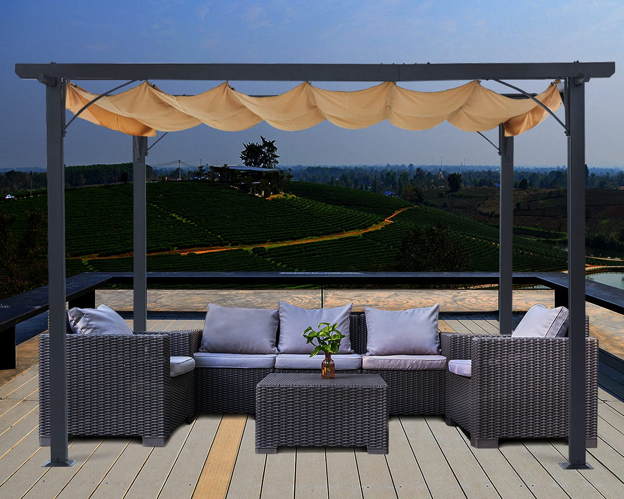 Patio Pergola with Retractable Shade - ABCCANOPY 10x10 Outdoor Retractable Pergola with Sun Shade Aluminum Pergola Shelter for Garden, Deck, Lawn, Porch & Backyard (Khaki) ABCCANOPY