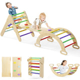 Olakids Climbing Toys for Toddlers 1-3 Inside, 5 in 1 Wood Foldable Pikler Triangle Set with Ramp Ladder Arch Slide, Baby Indoor Playground Jungle Gym Montessori Climbing Set for Kids Olakids